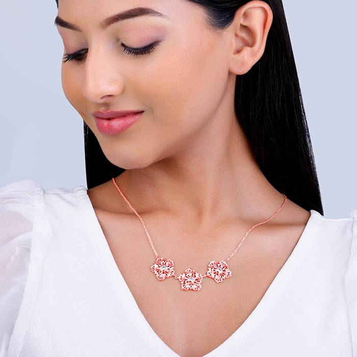 Giva 925 Silver Rose Gold Filigree Flora Necklace : PD02106