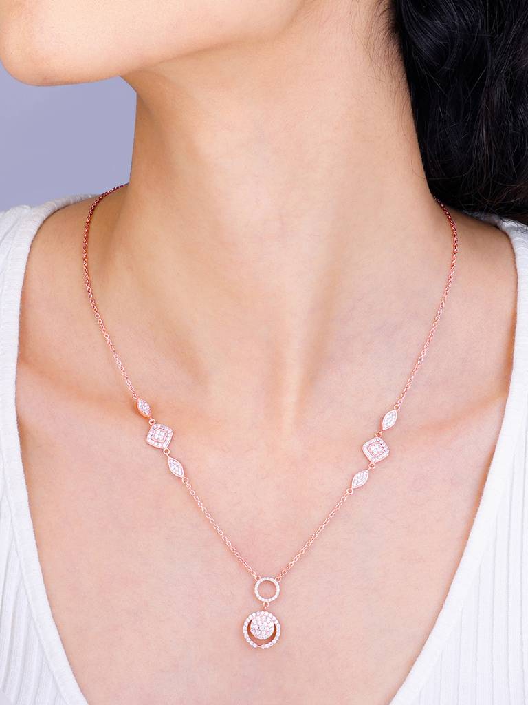 Giva 925 Sterling Silver Rose Gold Radiant Halo Necklace