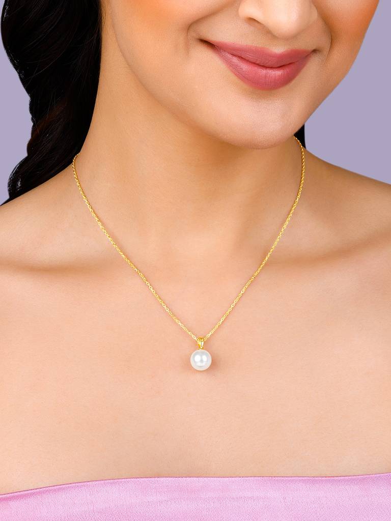 Giva 925 Sterling Silver Golden Pearly Pendant With Link Chain
