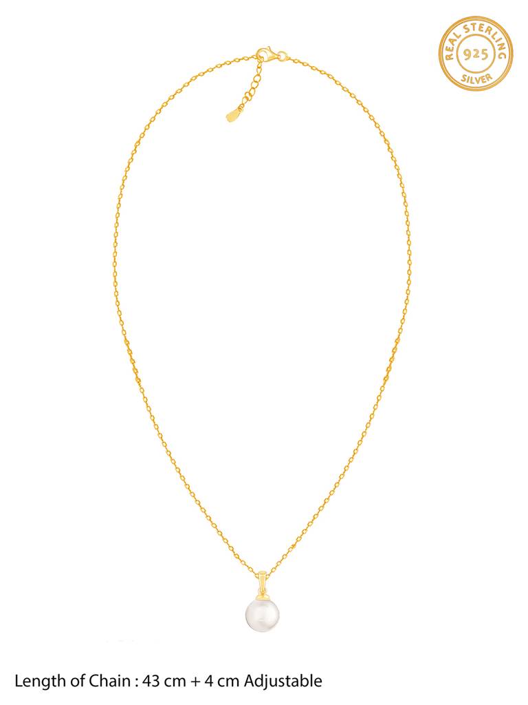 Giva 925 Sterling Silver Golden Pearly Pendant With Link Chain