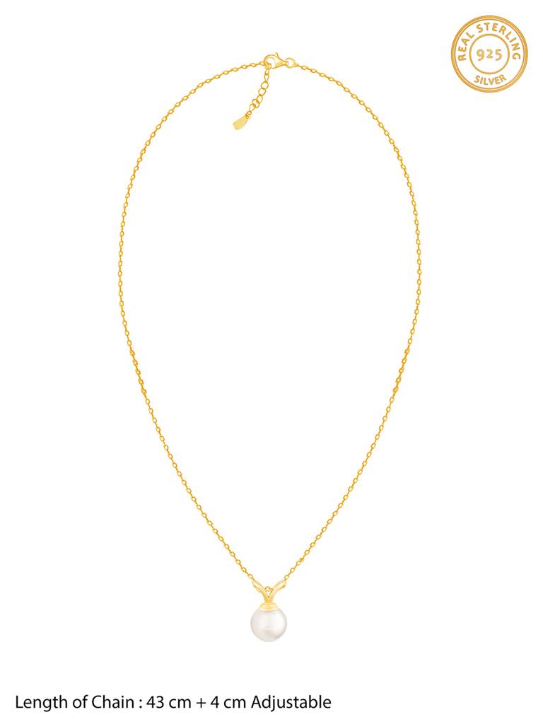 Giva 925 Sterling Silver Golden Radiant Pearl Pendant With Link Chain