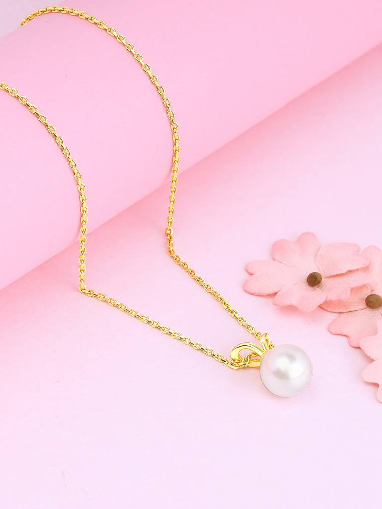 Giva 925 Sterling Silver Golden Radiant Pearl Pendant With Link Chain