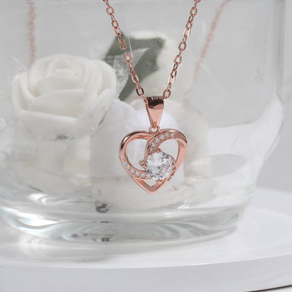 Rose Gold Swirl Heart Pendant With Link Chain : PD0211