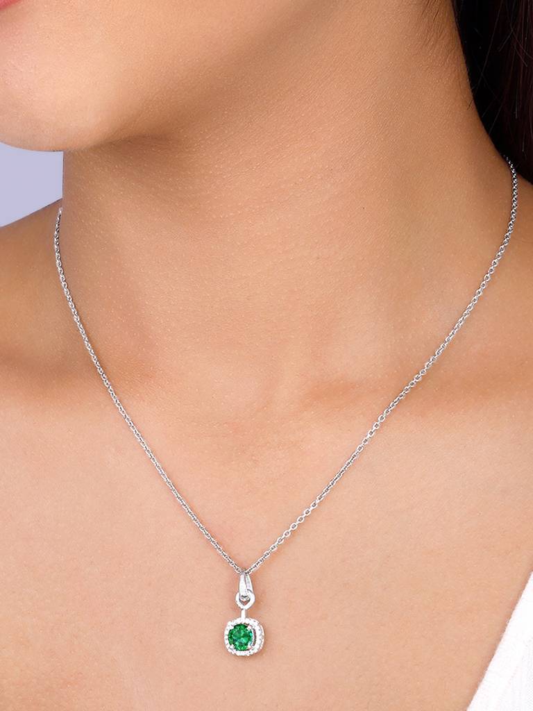 Giva 925 Sterling Silver Green Galaxy Pendant With Link Chain