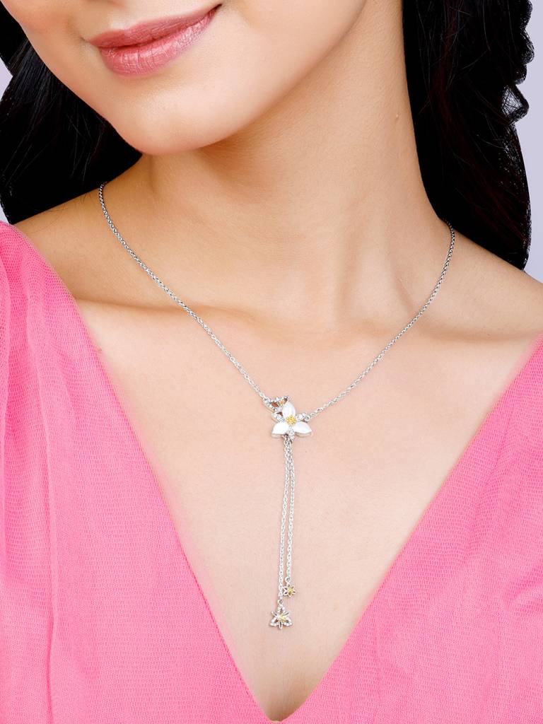 Giva 925 Sterling Silver Bhumi Silver Trillium Lariat Pendant