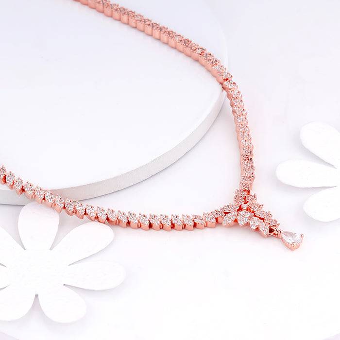 Giva 925 Silver Rose Gold Bridal Floral Necklace : PD02140