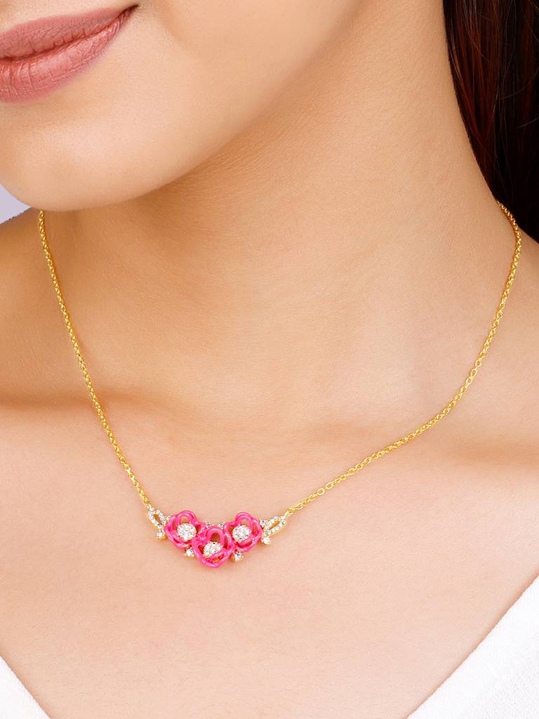 Giva 925 Sterling Silver Bhumi Golden Hot Pink Brahma Kamal Necklace