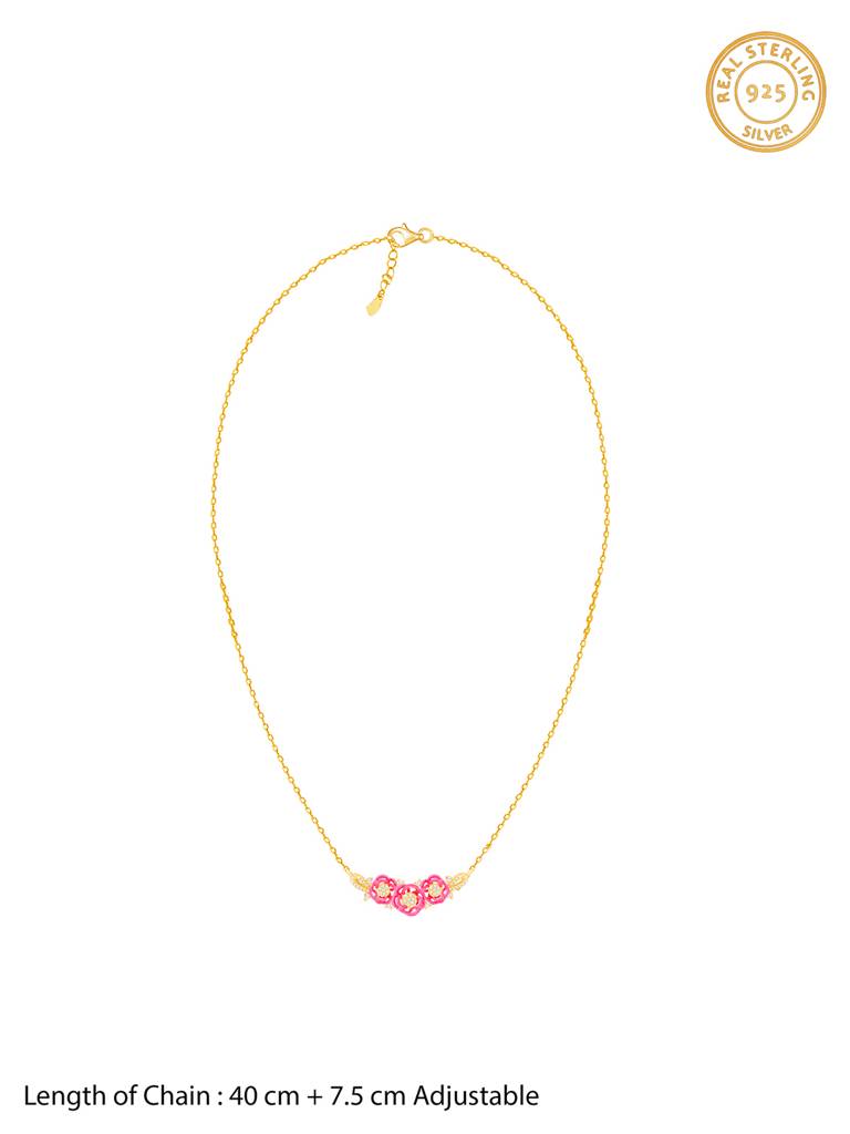 Giva 925 Sterling Silver Bhumi Golden Hot Pink Brahma Kamal Necklace