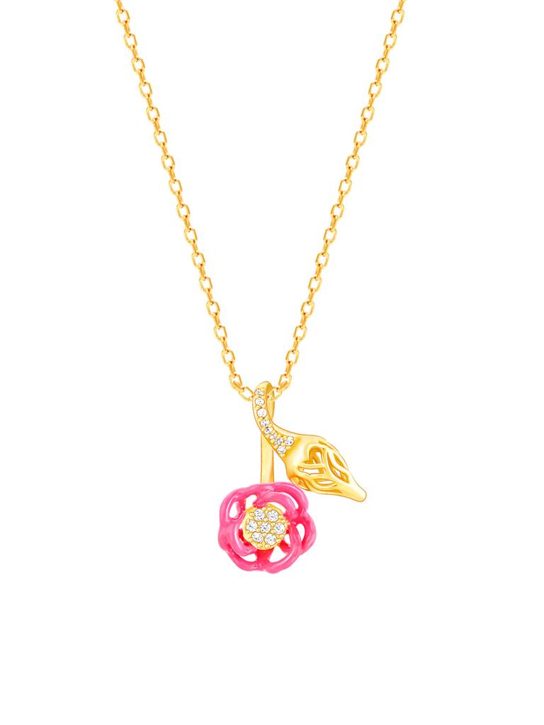 Giva 925 Sterling Silver Bhumi Golden Hot Pink Brahma Kamal Bud Pendant With Link Chain