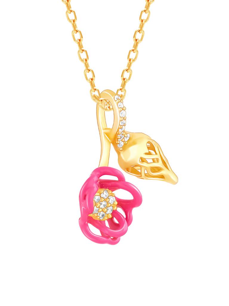 Giva 925 Sterling Silver Bhumi Golden Hot Pink Brahma Kamal Bud Pendant With Link Chain