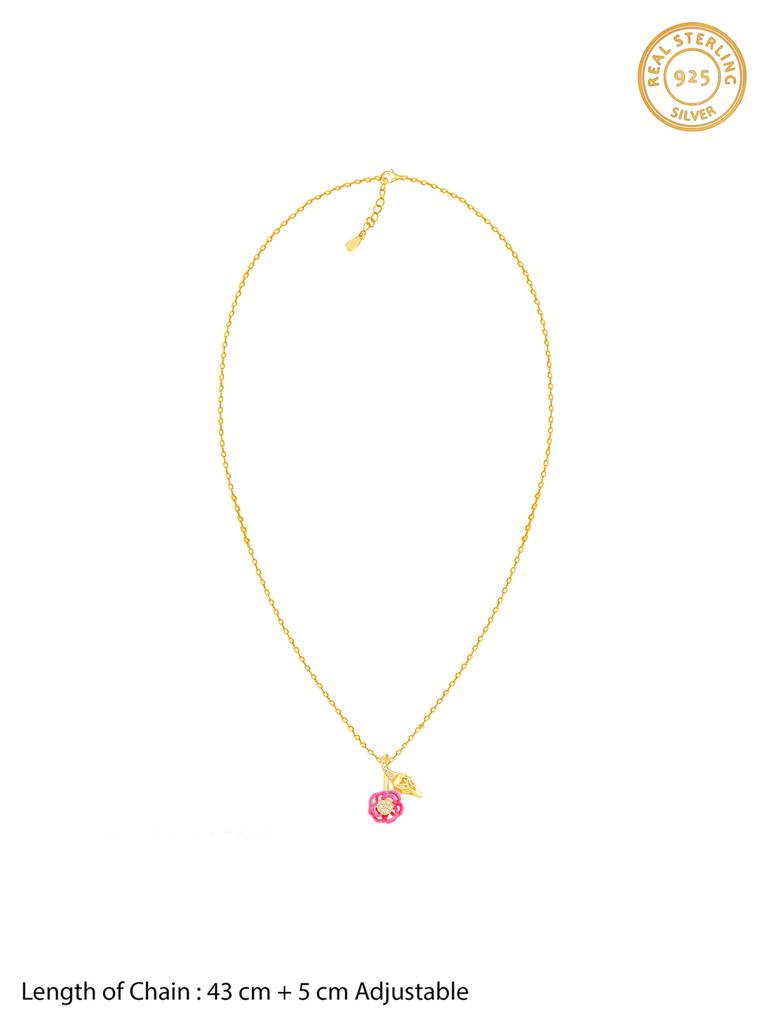 Giva 925 Sterling Silver Bhumi Golden Hot Pink Brahma Kamal Bud Pendant With Link Chain