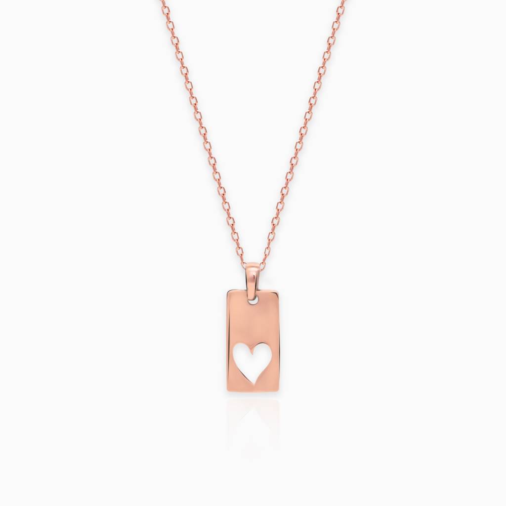 Rose Gold Heart Tag Pendant With Link Chain : PD0214