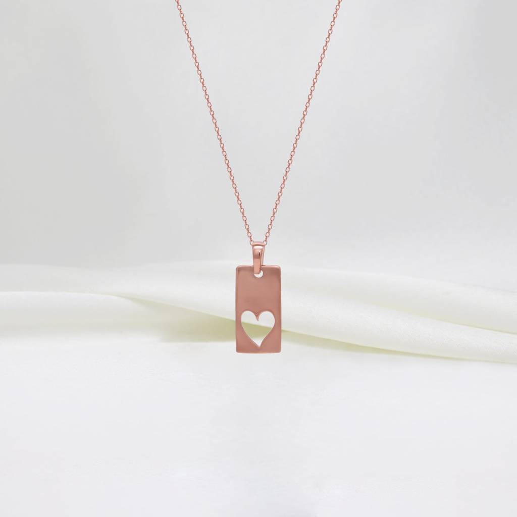 Rose Gold Heart Tag Pendant With Link Chain : PD0214
