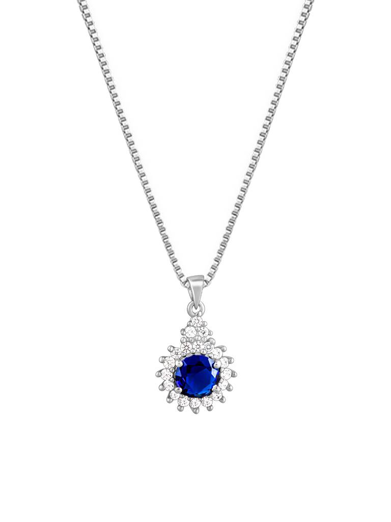 Giva 925 Sterling Silver Sapphire Floral Pendant With Box Chain