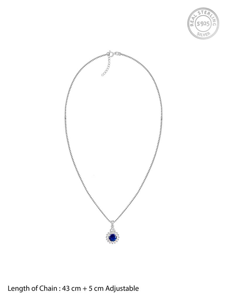 Giva 925 Sterling Silver Sapphire Floral Pendant With Box Chain