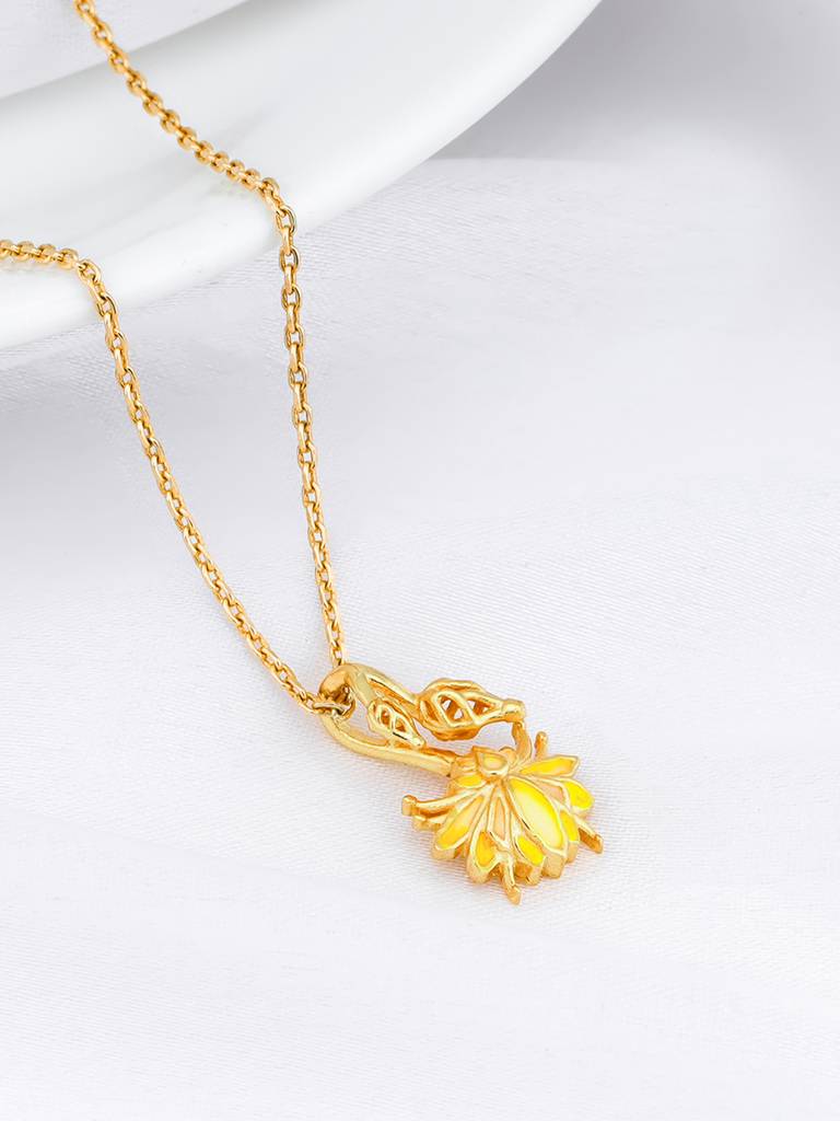 Giva 925 Sterling Silver Bhumi Golden Brilliant Brahma Kamal Pendant With Link