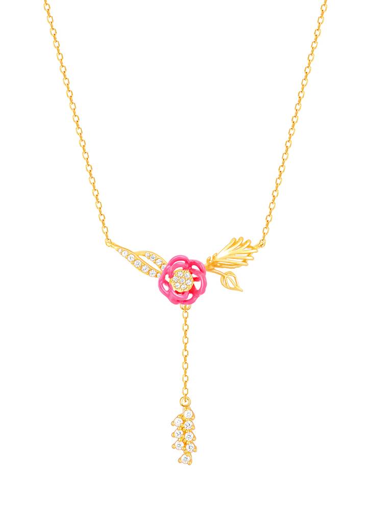 Giva 925 Sterling Silver Bhumi Golden Hot Pink Brahma Kamal Lariat Necklace