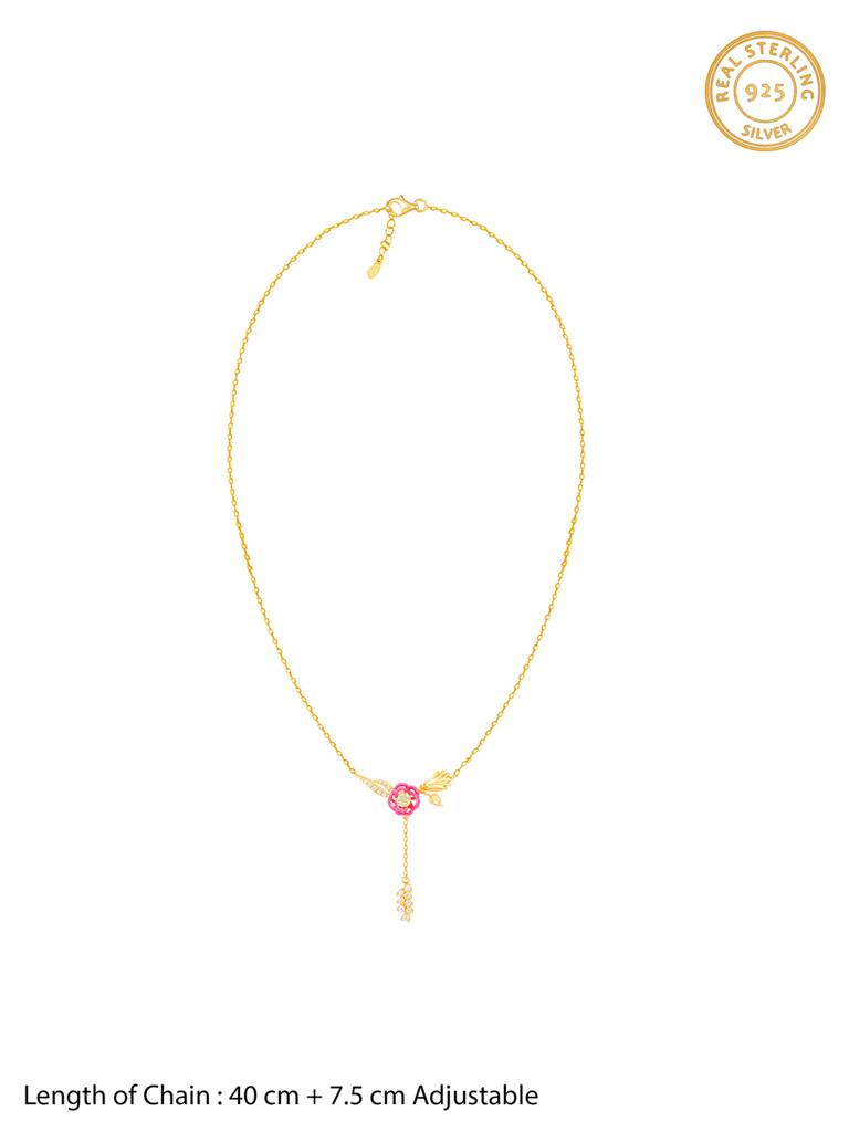 Giva 925 Sterling Silver Bhumi Golden Hot Pink Brahma Kamal Lariat Necklace