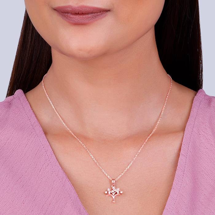Giva 925 Sterling Silver Rose Gold Treeful Pendant With Link Chain| Necklace To Gift Women : PD02162