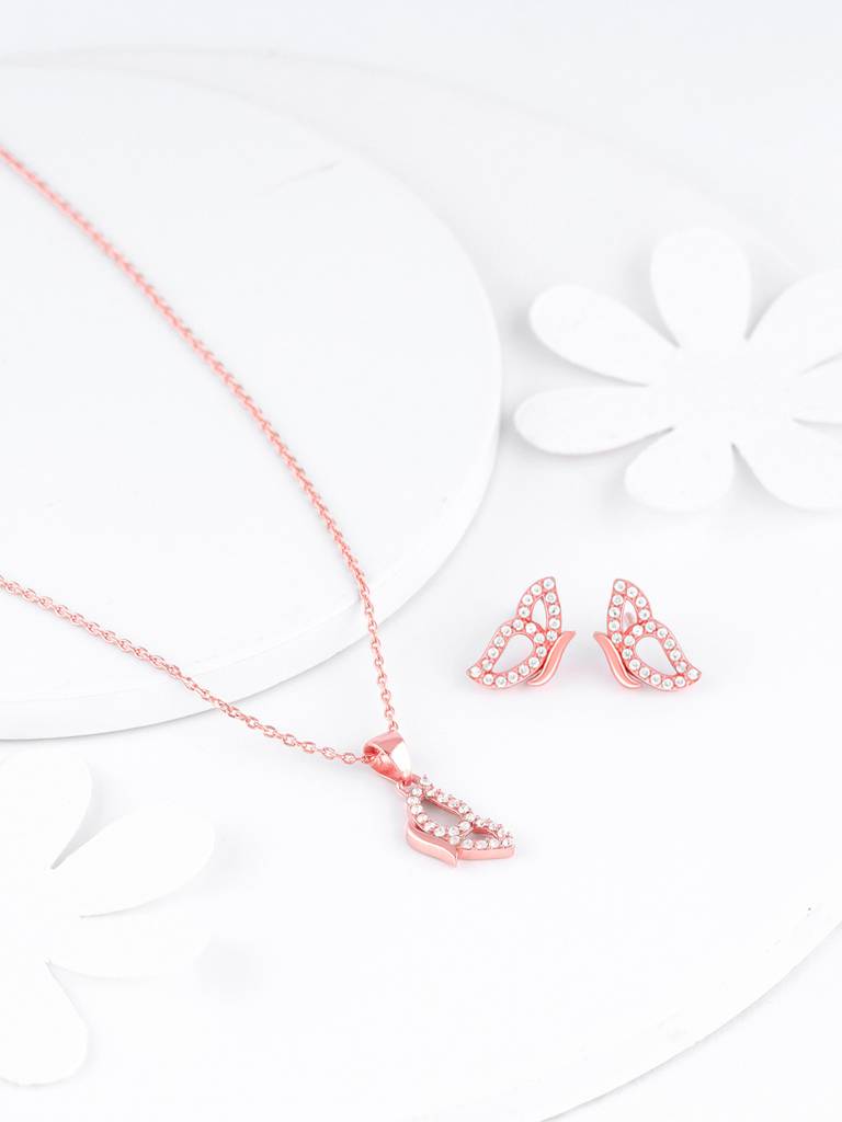 Giva 925 Sterling Silver Rose Gold Dazzling Butterfly Set