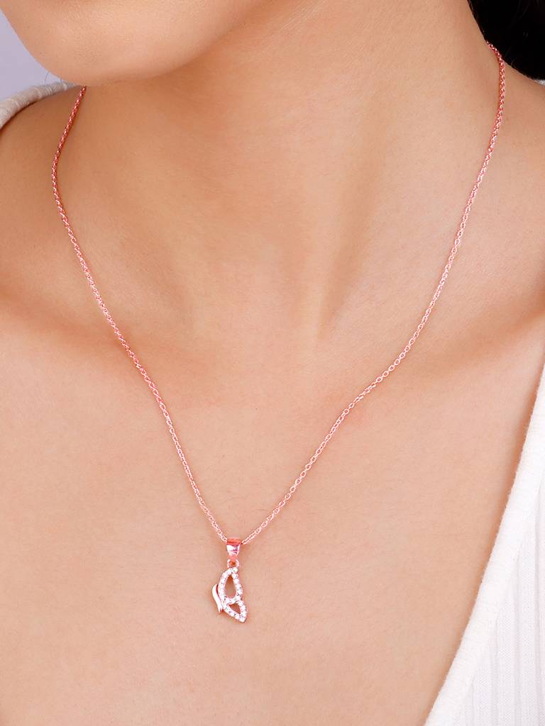 Giva 925 Sterling Silver Rose Gold Dazzling Butterfly Pendant With Link Chain
