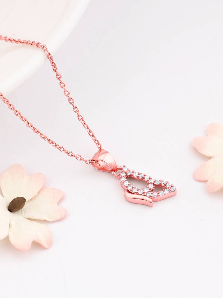 Giva 925 Sterling Silver Rose Gold Dazzling Butterfly Pendant With Link Chain