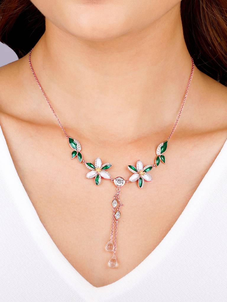 Giva 925 Sterling Silver Bhumi Rose Gold Trillium Necklace