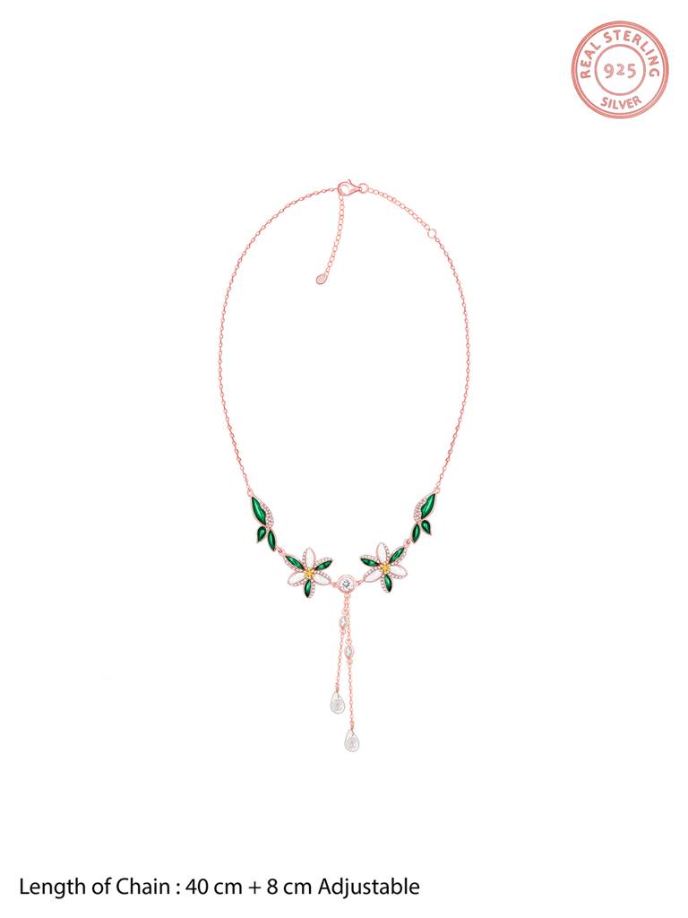 Giva 925 Sterling Silver Bhumi Rose Gold Trillium Necklace