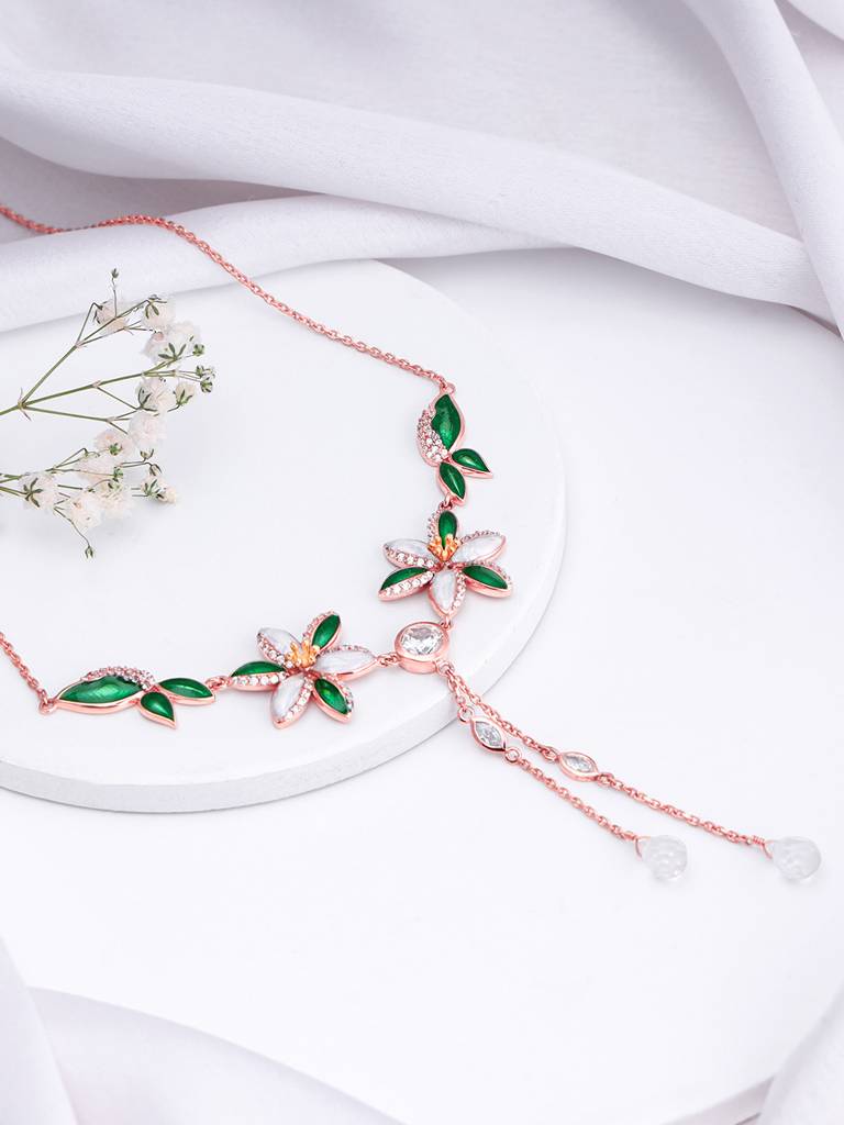 Giva 925 Sterling Silver Bhumi Rose Gold Trillium Necklace