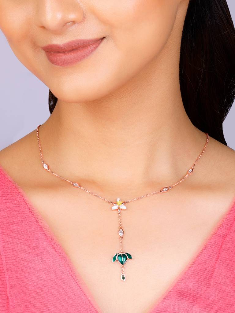 Giva 925 Sterling Silver Bhumi Rose Gold Trillium Treasures Lariat Necklace