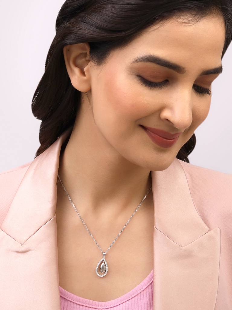 Giva 925 Sterling Silver Dual Teardrop Pendant With Link Chain