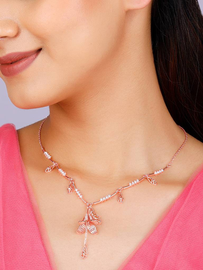 Giva 925 Sterling Silver Bhumi Rose Gold Shy Ebony Necklace