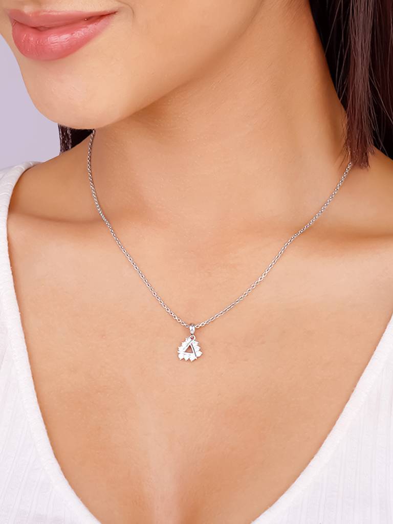 Giva 925 Sterling Silver Sparkly Triangle Pendant With Link Chain