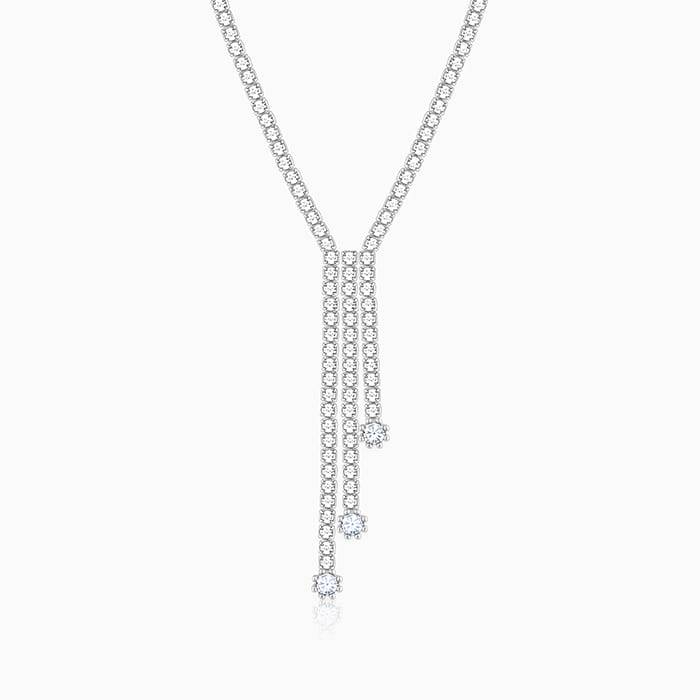 Silver Zirconia Lariat Necklace : PD02196