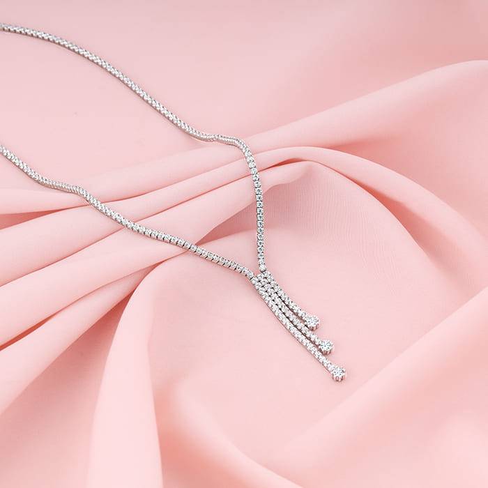 Silver Zirconia Lariat Necklace : PD02196