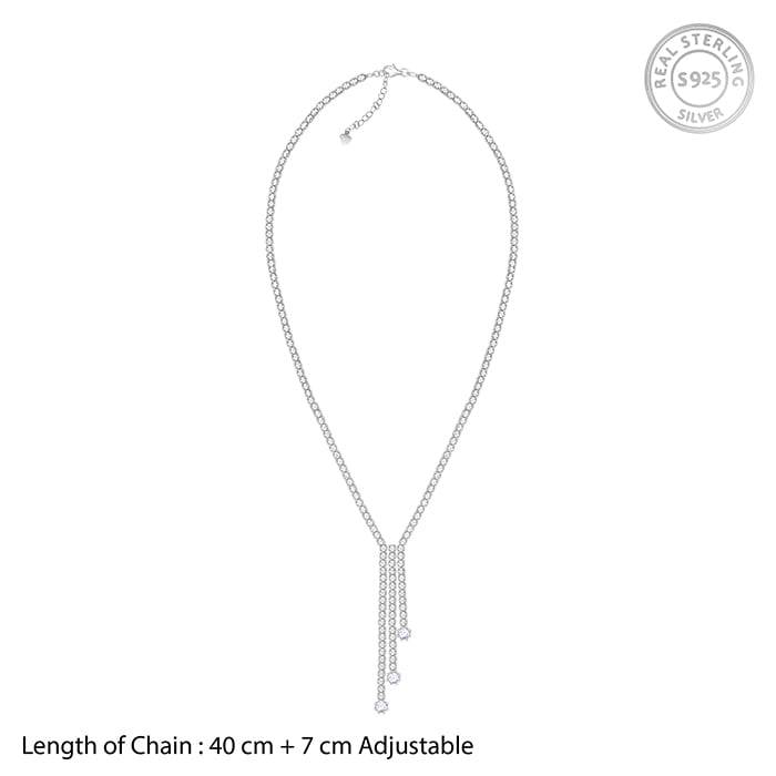 Silver Zirconia Lariat Necklace : PD02196