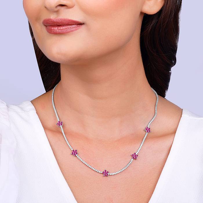 Giva 925 Silver Pink Floral Necklace : PD02200