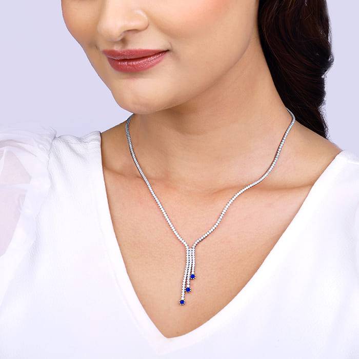 Giva 925 Sterling Silver Blue Lariat Necklace| Pendant To Gift Women & Girls | With Certif : PD02206