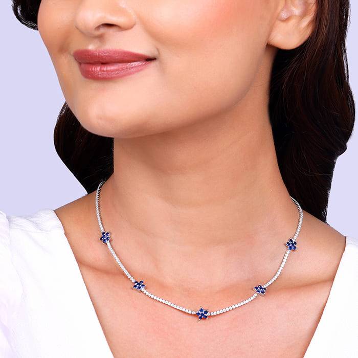 Giva 925 Silver Blue Floral Necklace : PD02208