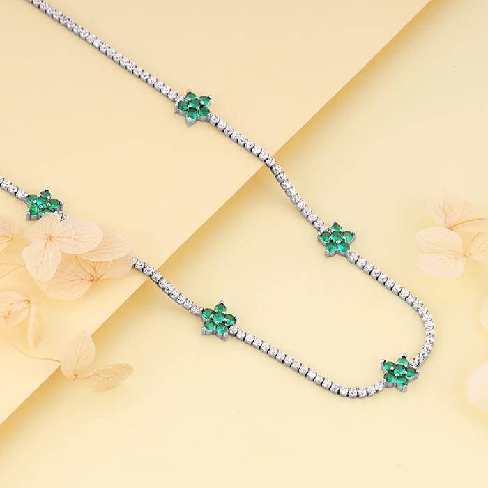 Giva 925 Silver Green Floral Necklace : PD02209