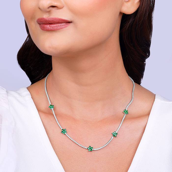 Giva 925 Silver Green Floral Necklace : PD02209