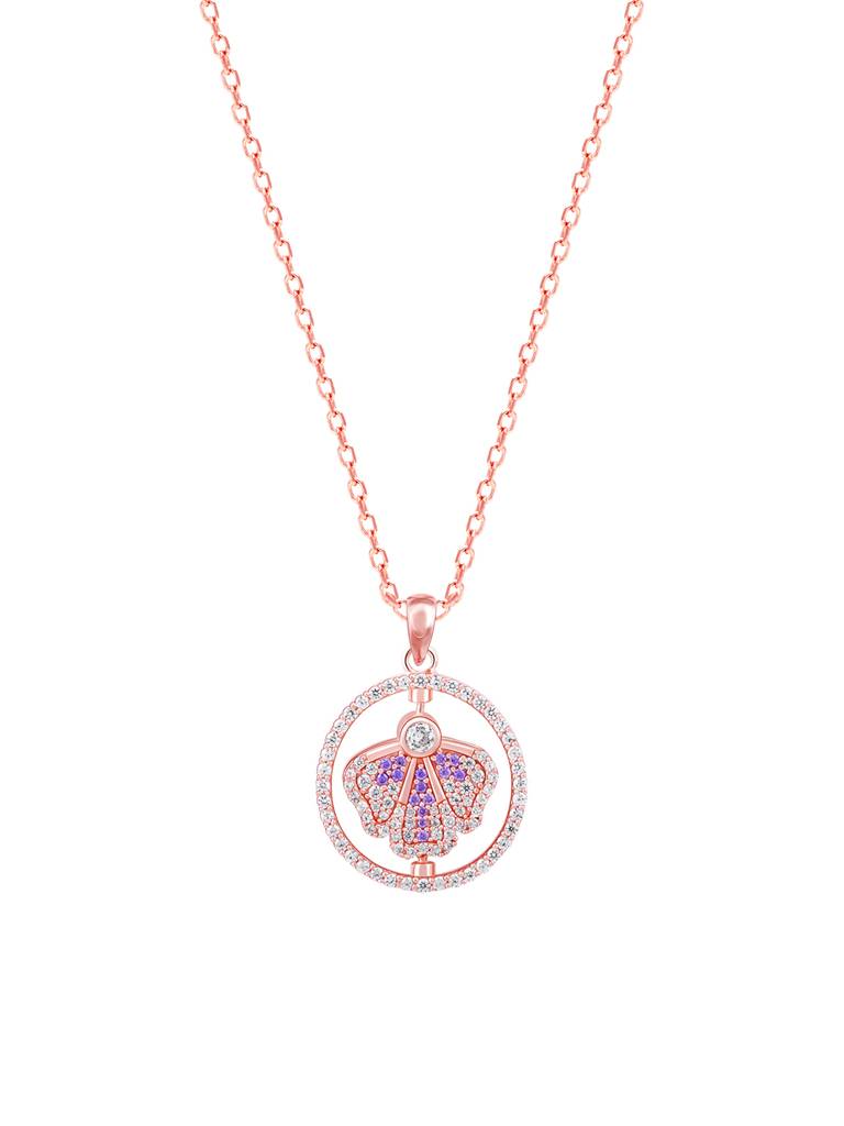 Giva 925 Silver Bhumi Rose Gold Eye Bright Flip Flower Pendant With Link Chain : PD02244