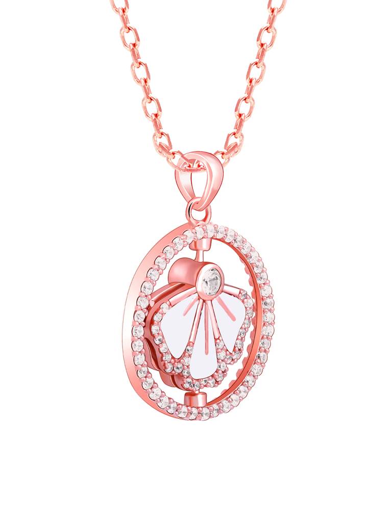 Giva 925 Silver Bhumi Rose Gold Eye Bright Flip Flower Pendant With Link Chain : PD02244