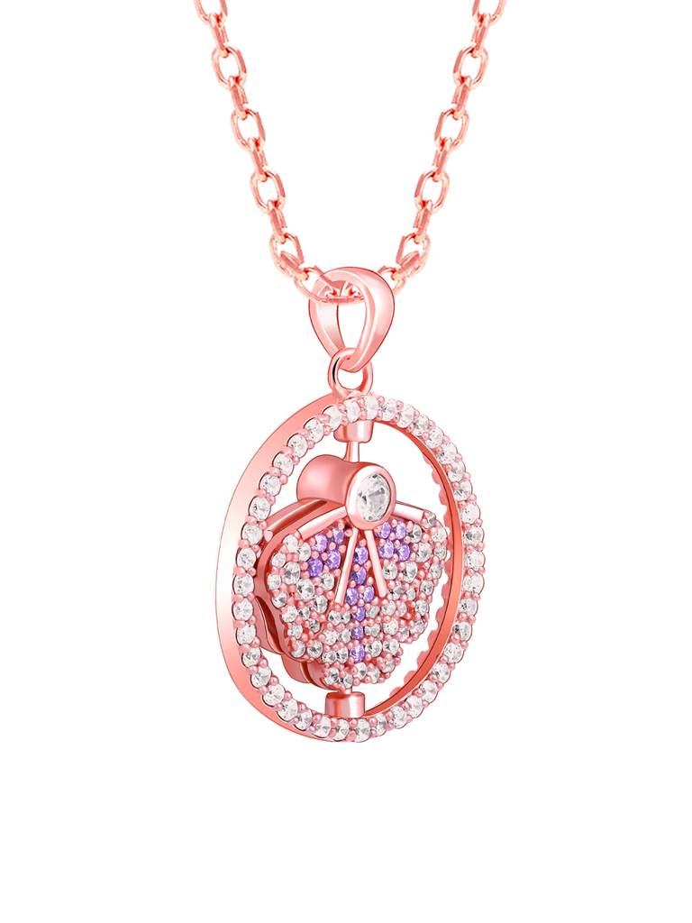 Giva 925 Silver Bhumi Rose Gold Eye Bright Flip Flower Pendant With Link Chain : PD02244