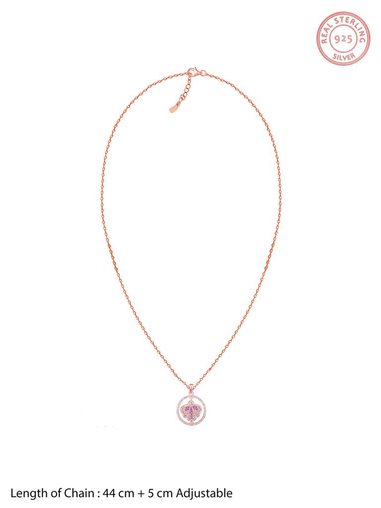 Giva 925 Silver Bhumi Rose Gold Eye Bright Flip Flower Pendant With Link Chain : PD02244