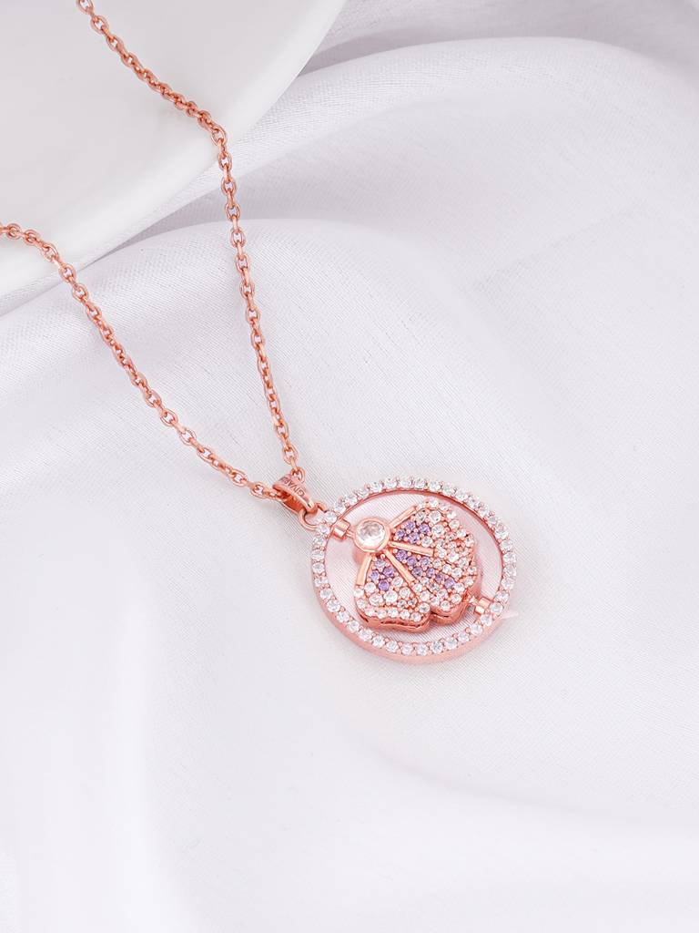 Giva 925 Silver Bhumi Rose Gold Eye Bright Flip Flower Pendant With Link Chain : PD02244