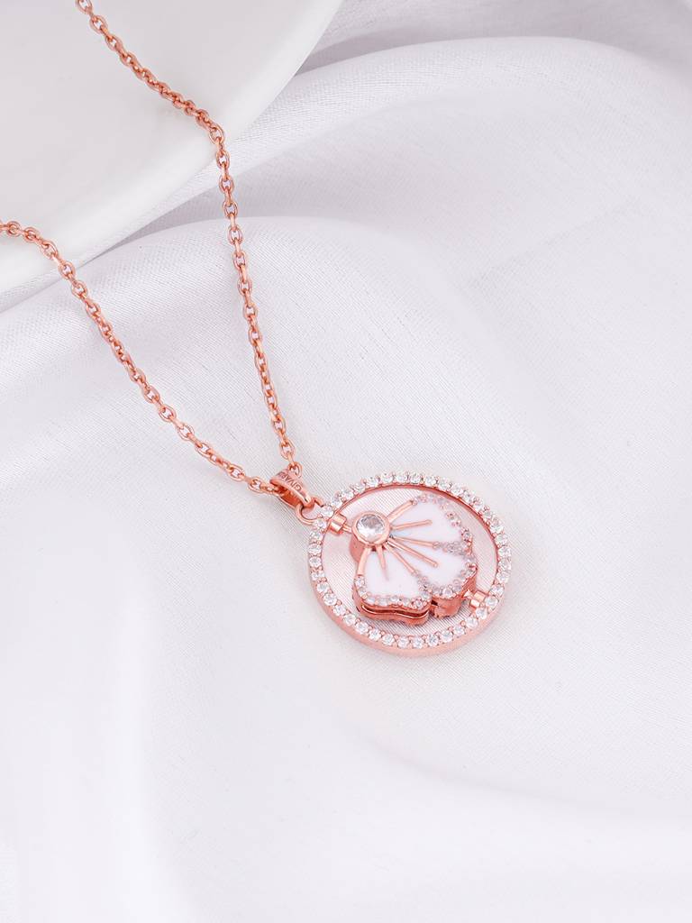 Giva 925 Silver Bhumi Rose Gold Eye Bright Flip Flower Pendant With Link Chain : PD02244