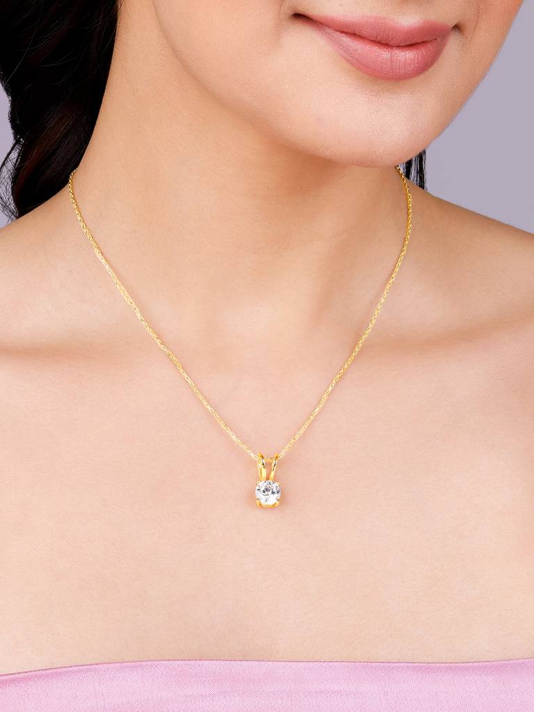 Giva 925 Sterling Silver Golden Zircon Pendant With Link Chain