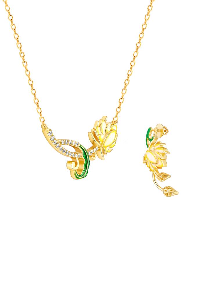 Giva 925 Sterling Silver Bhumi Golden Brilliant Brahma Kamal Set