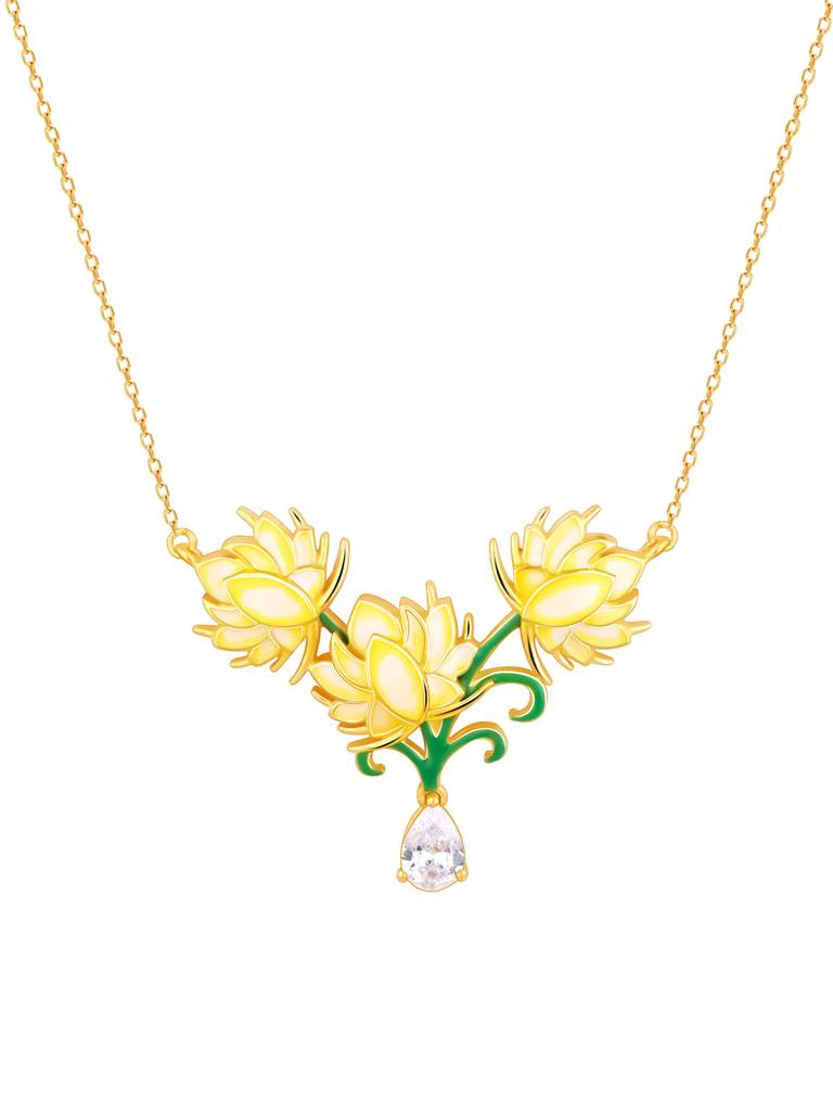 Giva 925 Sterling Silver Bhumi Golden Bewitching Brahma Kamal Necklace